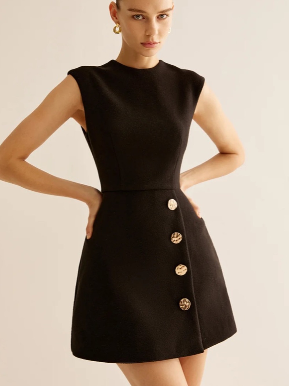 Commense Metal-Decor Zipper Tank Dress black gold medium
